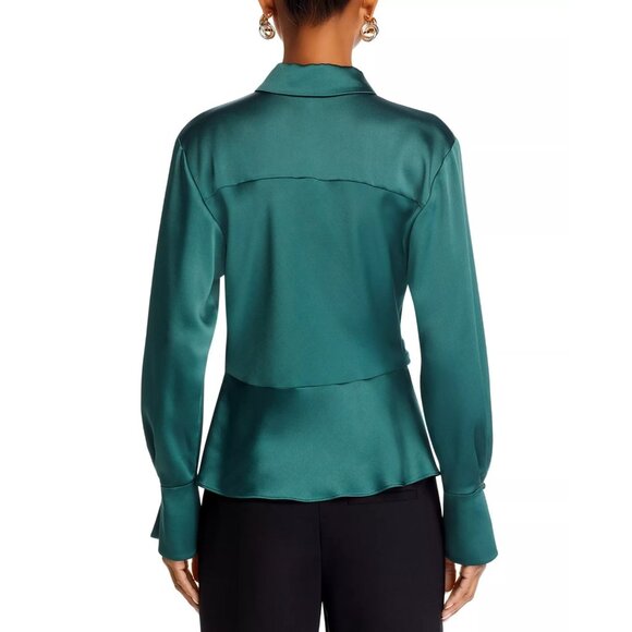 375$ SIMKHAI Valya Faux Wrap Peplum Blouse Top Peplum Hem Size 0 Botanical Green - Picture 2 of 5